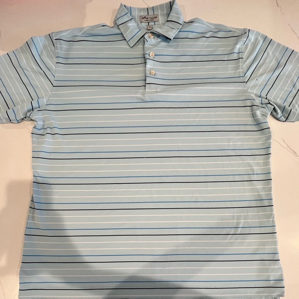Peter Millar Light Blue Striped Polo Shirt